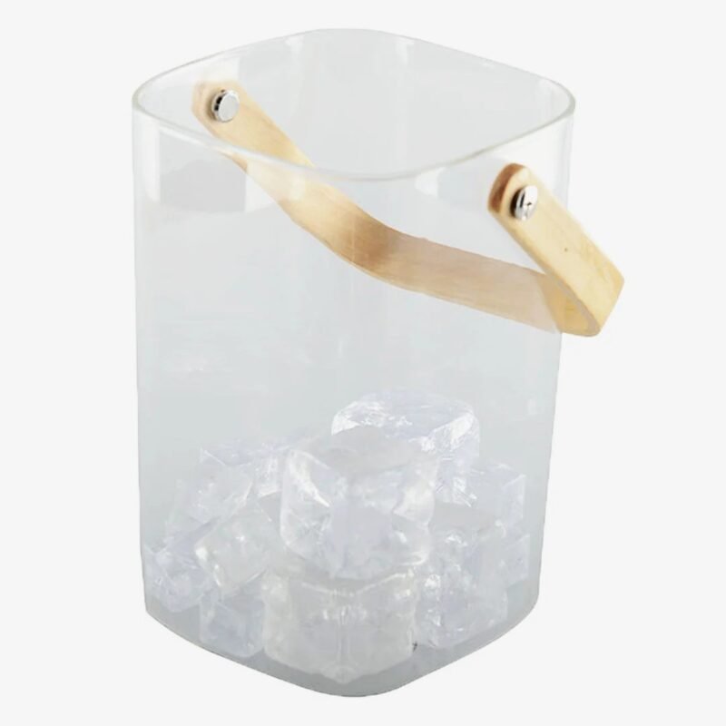 Glass Ice Bucket with Wooden Handle – Crystal Clear Drink Chiller