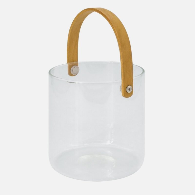 Glass Ice Bucket with Wooden Handle – Crystal Clear Drink Chiller
