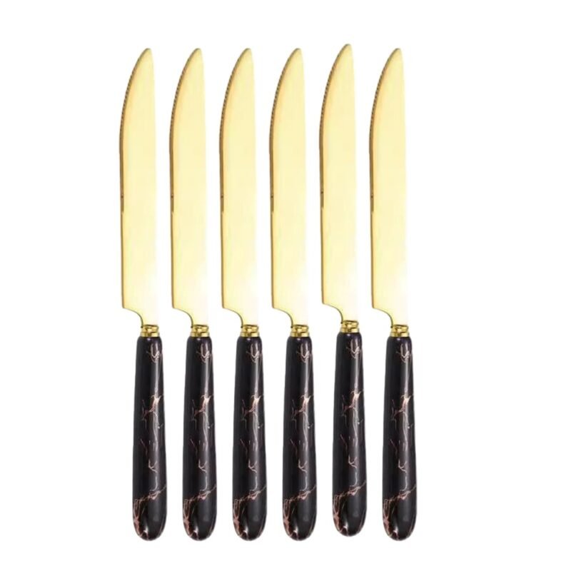TK Gold Marble Pattern Stainless Steel Tableware – Elegant 6-Piece Cutlery Set