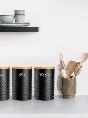 TK 3-Piece Kitchen Canister Set – Airtight Metal Canisters with Bamboo Lids