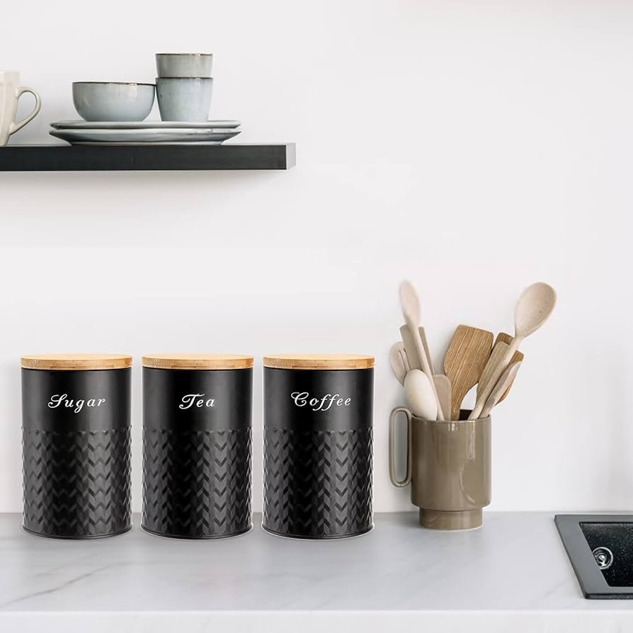TK 3-Piece Kitchen Canister Set – Airtight Metal Canisters with Bamboo Lids
