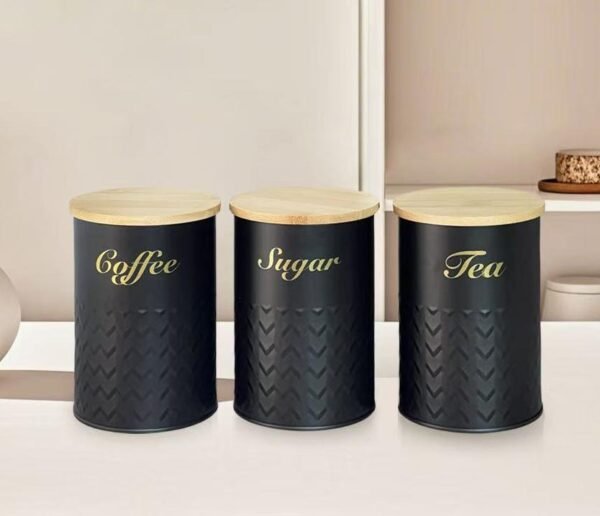 TK 3-Piece Kitchen Canister Set – Airtight Metal Canisters with Bamboo Lids