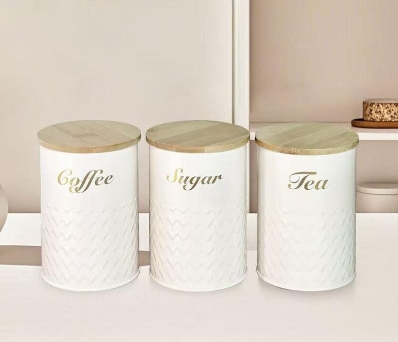 TK 3-Piece Kitchen Canister Set – Airtight Metal Canisters with Bamboo Lids