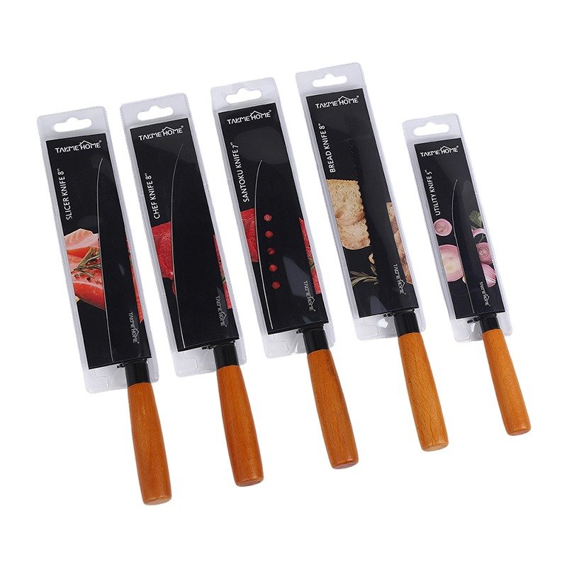 TK Stainless Steel Knife with Wooden Handle – Premium Black Blade Kitchen Knife