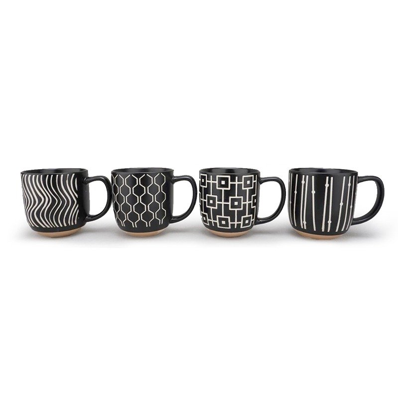 TK 4-Piece Geometric Pattern Ceramic Mug Set
