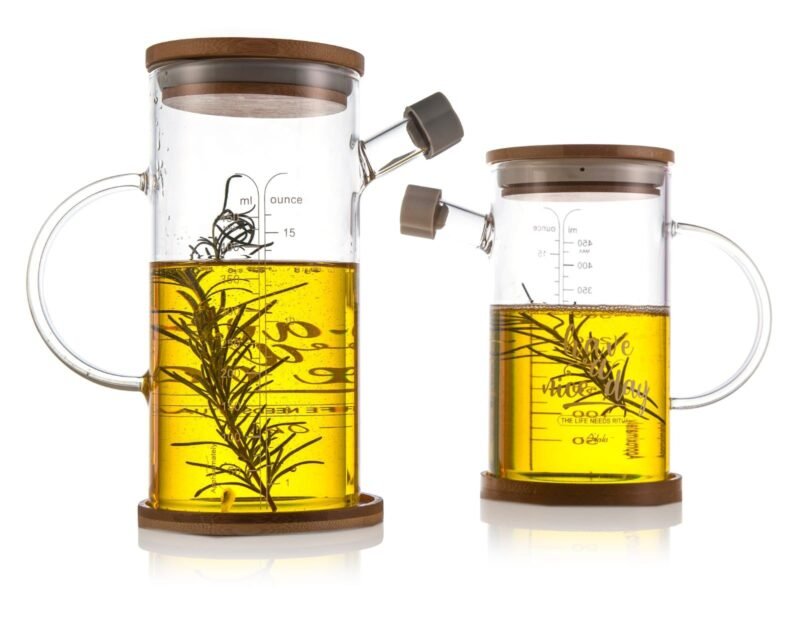 TK Borosilicate Glass Oil Dispenser with Bamboo Lid and Base