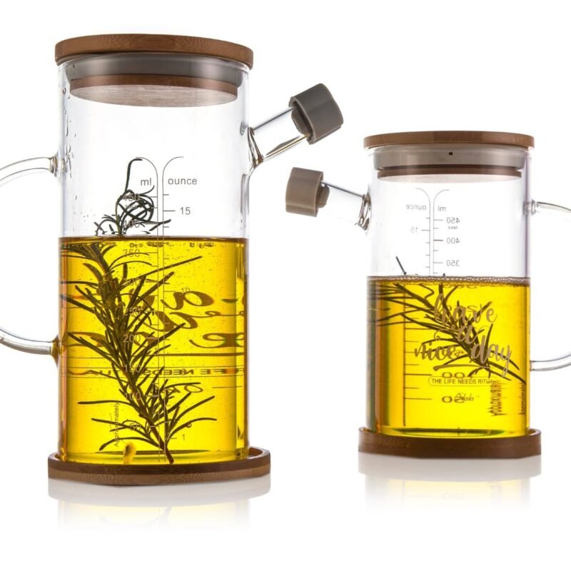 TK Borosilicate Glass Oil Dispenser with Bamboo Lid and Base