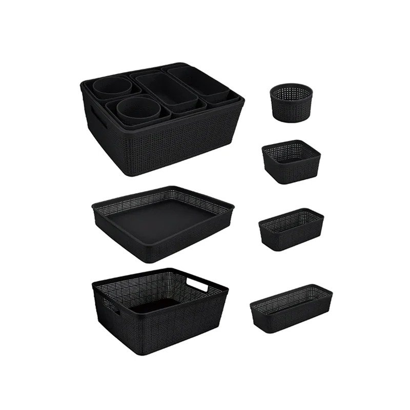 TK 10-Piece Plastic Woven Storage Basket Set