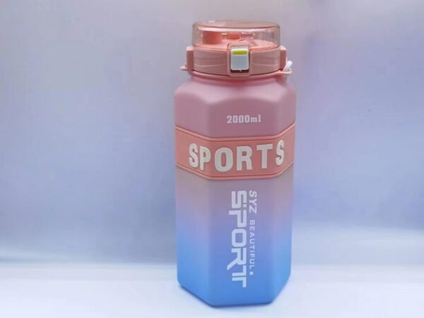 Gradient Water Bottle – 2000ml Portable with Handle, Flip-Top Lid & Straw
