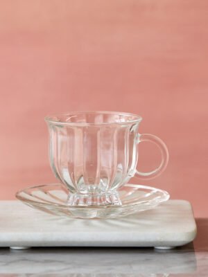 12-Piece Glass Tea Cup and Saucer Set – Clear Glass Drinkware