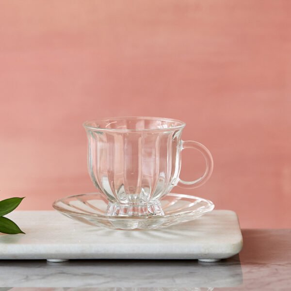 12-Piece Glass Tea Cup and Saucer Set – Clear Glass Drinkware