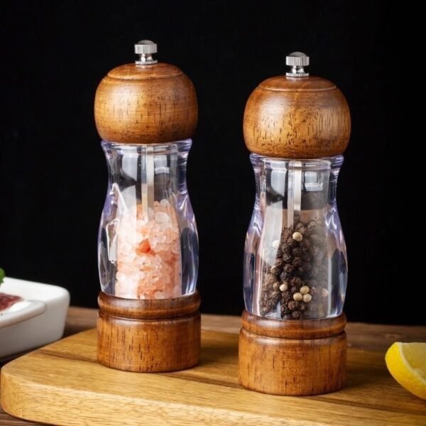 Manual Pepper & Salt Mill – Acrylic Wood Grinder with Ceramic Core