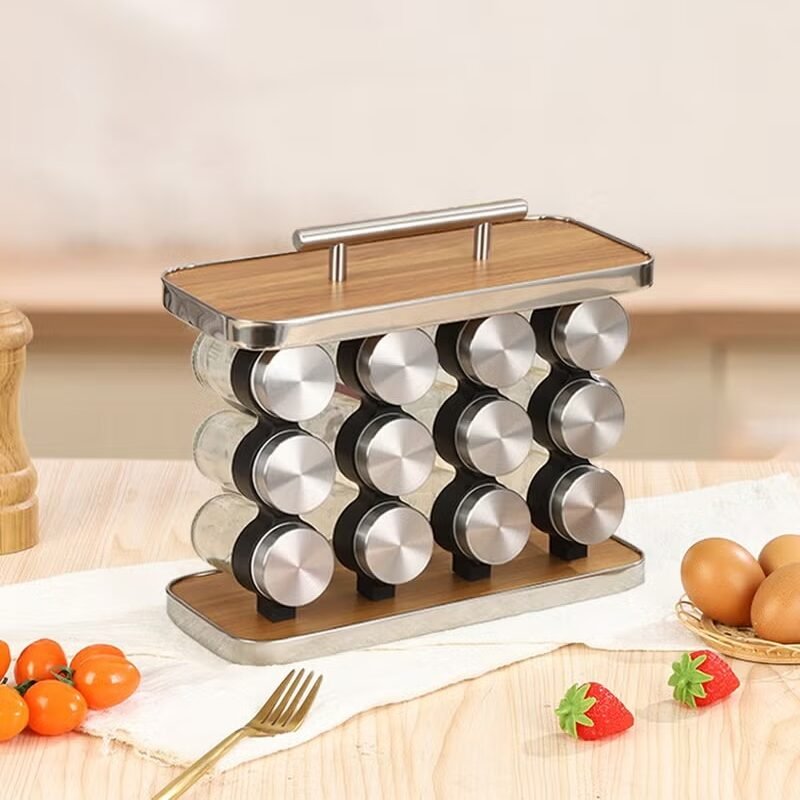 Stainless Steel Spice Rack with 12 Seasoning Jars