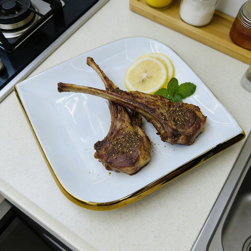 Ceramic Gold Rim Plates & Bowls – Elegant White Dining Set