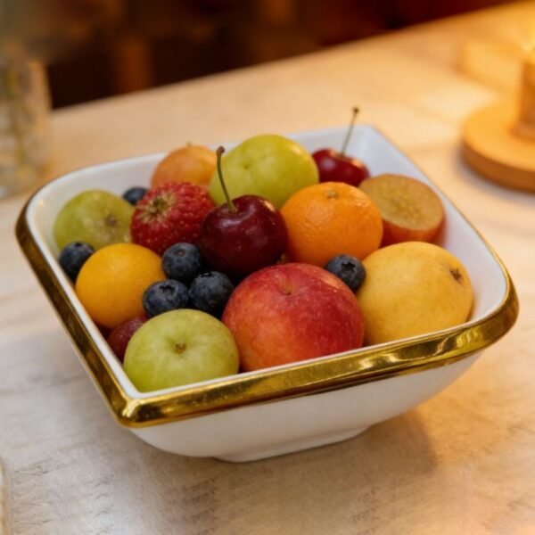Ceramic Gold Rim Plates & Bowls – Elegant White Dining Set