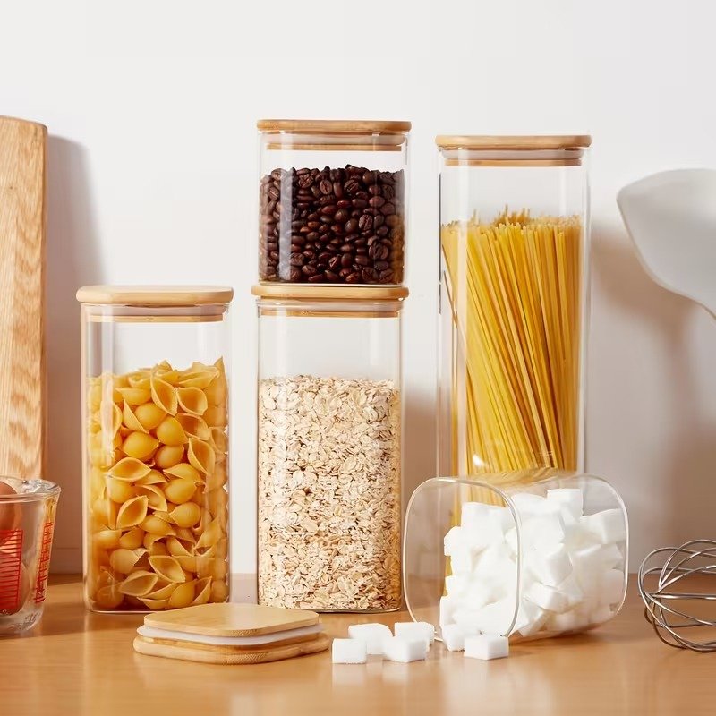 TK Borosilicate Glass Square Food Canister – Airtight Storage Jar