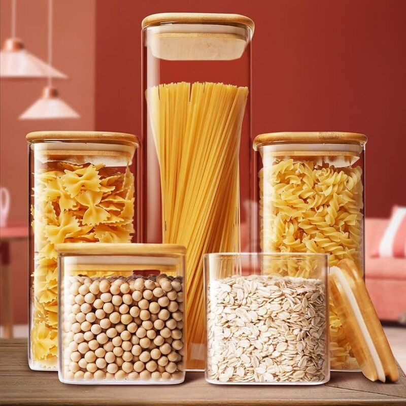 TK Borosilicate Glass Square Food Canister – Airtight Storage Jar
