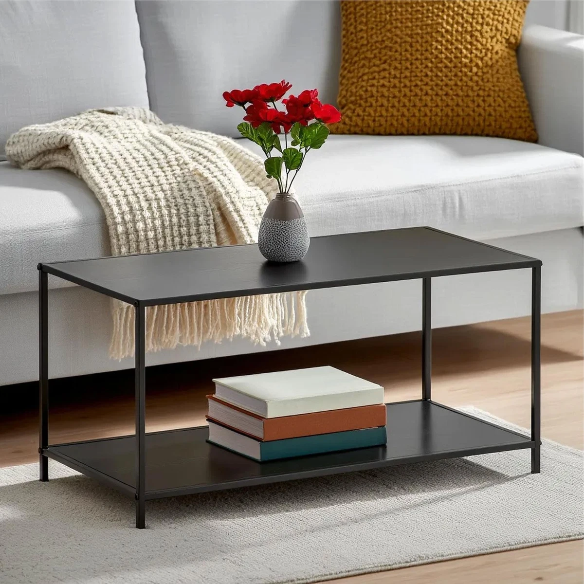 TK Minimalist 2 Tier Coffee Table with Metal Frame