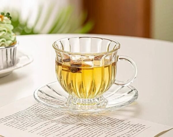 12-Piece Glass Tea Cup and Saucer Set – Clear Glass Drinkware