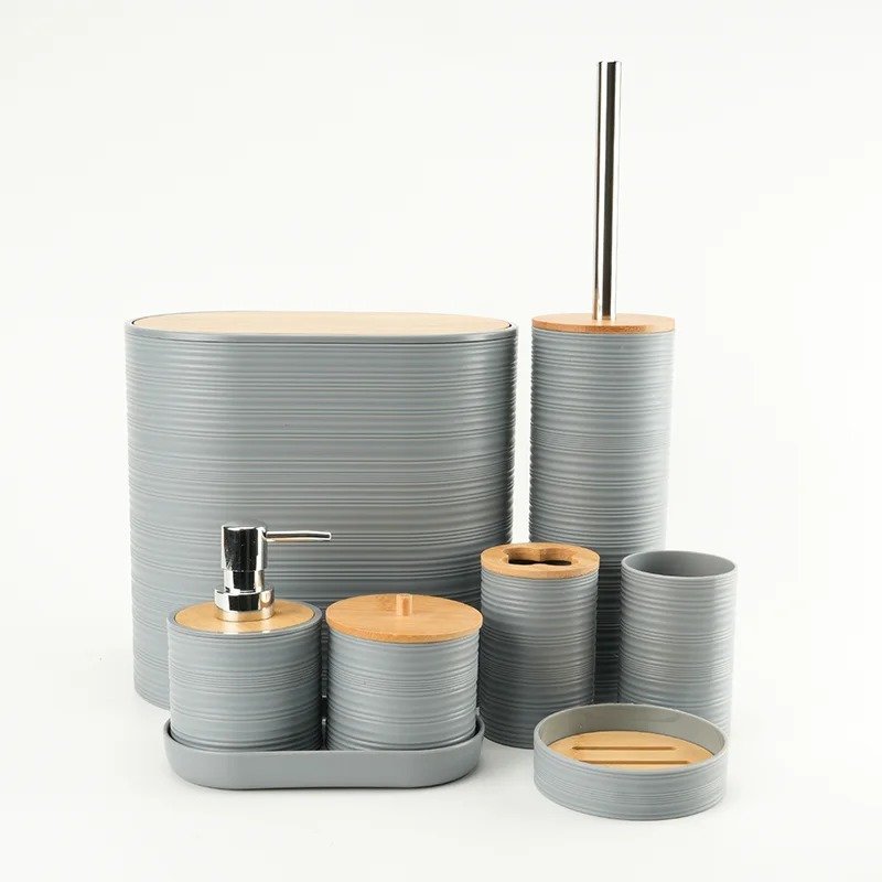 TK 6-Piece Bathroom Accessory Set with Bamboo Accents – Stylish & Functional