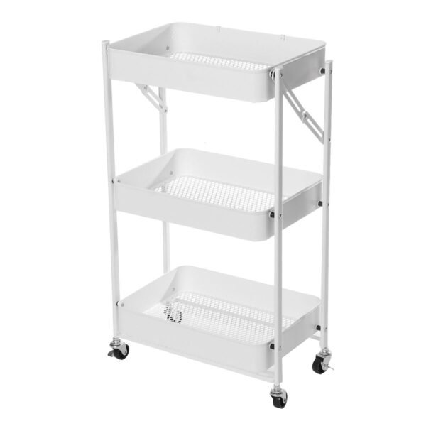 3 Tier Foldable Rolling Cart – Kitchen & Storage Organizer