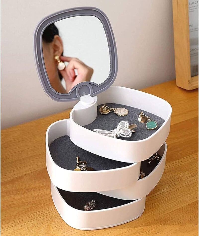 4 Layer Rotating Jewelry Organizer with Mirror
