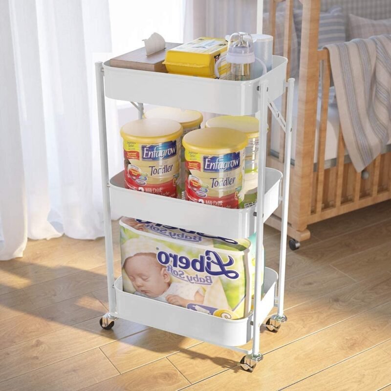 3 Tier Foldable Rolling Cart – Kitchen & Storage Organizer