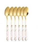 TK Gold Marble Pattern Stainless Steel Tableware – Elegant 6-Piece Cutlery Set