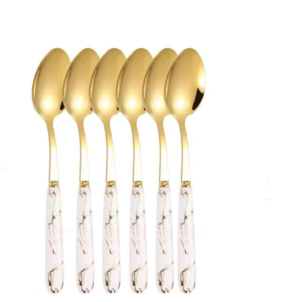 TK Gold Marble Pattern Stainless Steel Tableware – Elegant 6-Piece Cutlery Set