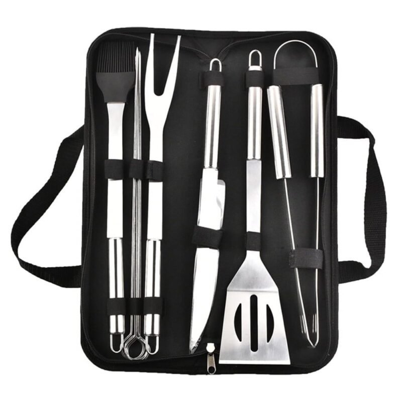 TK 9-Piece Stainless Steel BBQ / Braai Tool Set with Carry Bag
