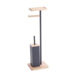 TK Toilet Paper & Brush Holder – Metal Frame with Wooden Accents