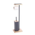 TK Toilet Paper & Brush Holder – Metal Frame with Wooden Accents