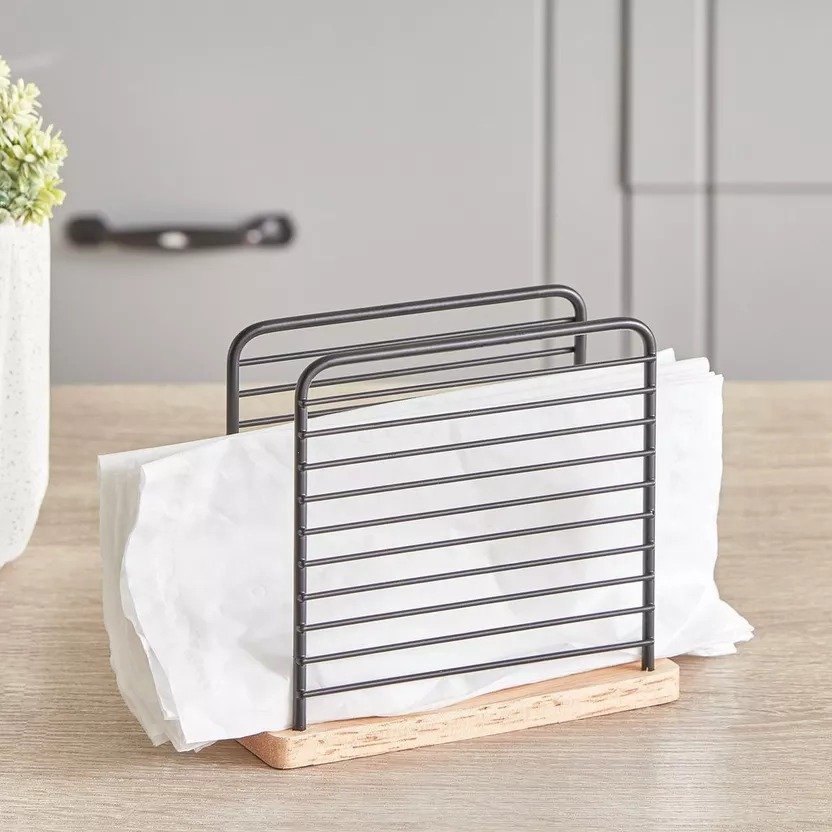 TK Modern Minimalistic Napkin Holder – Wooden Base & Wire Frame