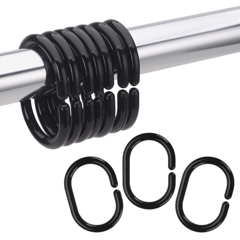 TK 12-Piece Plastic Shower Rings – Durable Curtain Hooks