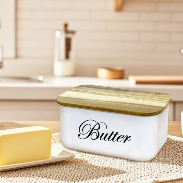 TK Butter Dish with Wooden Lid – Metal Butter Storage Container