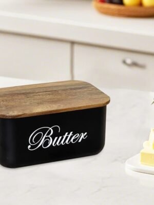TK Butter Dish with Wooden Lid – Metal Butter Storage Container