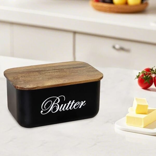 TK Butter Dish with Wooden Lid – Metal Butter Storage Container