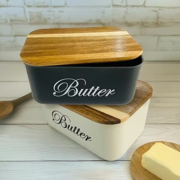 TK Butter Dish with Wooden Lid – Metal Butter Storage Container