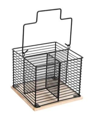 TK 3 Compartment Wire Cutlery Holder with Bamboo Base