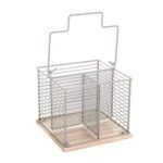 TK 3 Compartment Wire Cutlery Holder with Bamboo Base