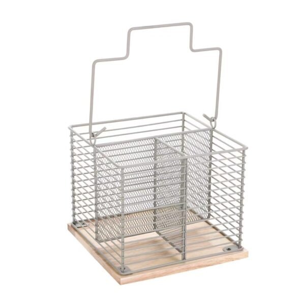 TK 3 Compartment Wire Cutlery Holder with Bamboo Base