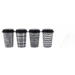 TK Patterned Ceramic Coffee Mug – 400 ml Cup with Silicone Lid