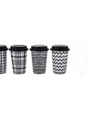 TK Patterned Ceramic Coffee Mug – 400 ml Cup with Silicone Lid