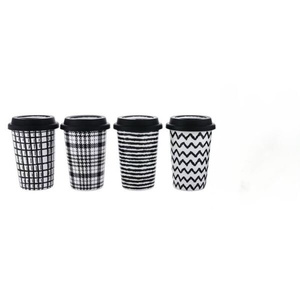 TK Patterned Ceramic Coffee Mug – 400 ml Cup with Silicone Lid