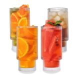 TK Set of 4 Ribbed Cocktail Glasses – Juice & Summer Drinks