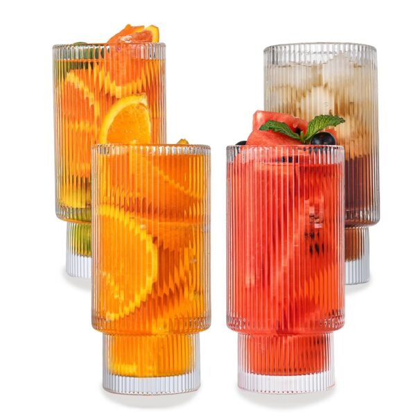 TK Set of 4 Ribbed Cocktail Glasses – Juice & Summer Drinks