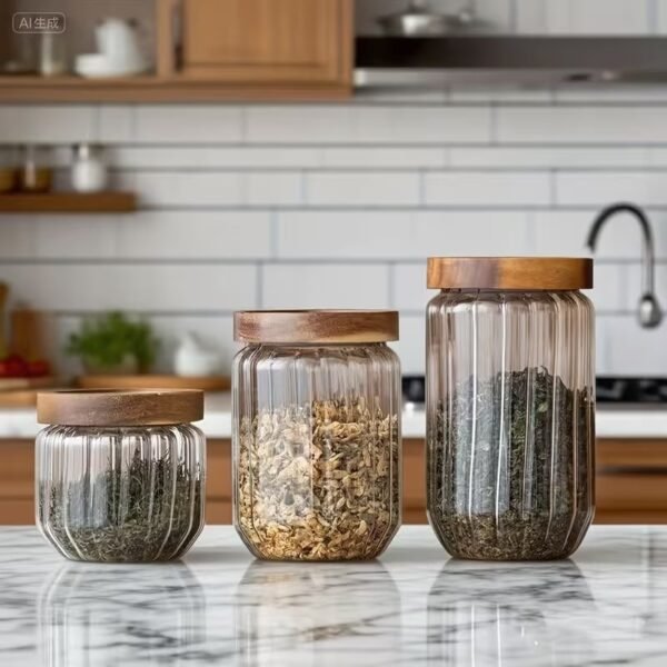 Airtight Glass Food Storage Container with Wooden Lid