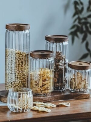 Airtight Glass Food Storage Container with Wooden Lid