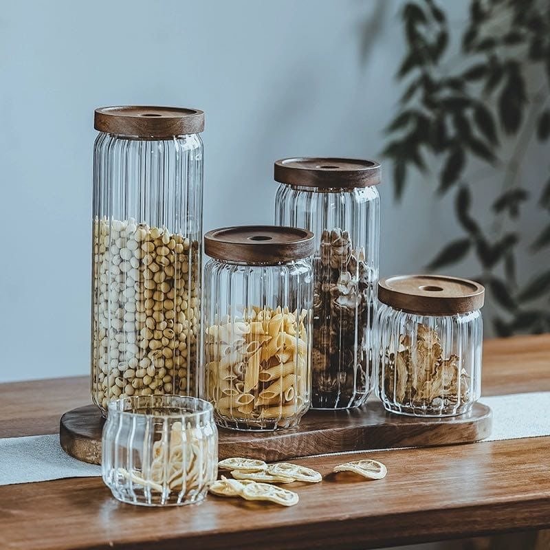 Airtight Glass Food Storage Container with Wooden Lid