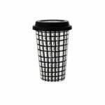 TK Patterned Ceramic Coffee Mug – 400 ml Cup with Silicone Lid